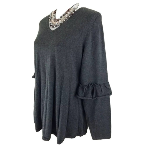 Style & Co Woman~Plus Sz 1X~Dark Gray Ruffled-Sleeve Pullover Stretch NWT$56.50 - Picture 5 of 8